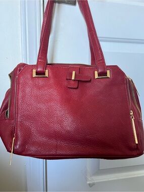 Vintage Kelsi Dagger Red Leather Tote Bag with Gold Hardware